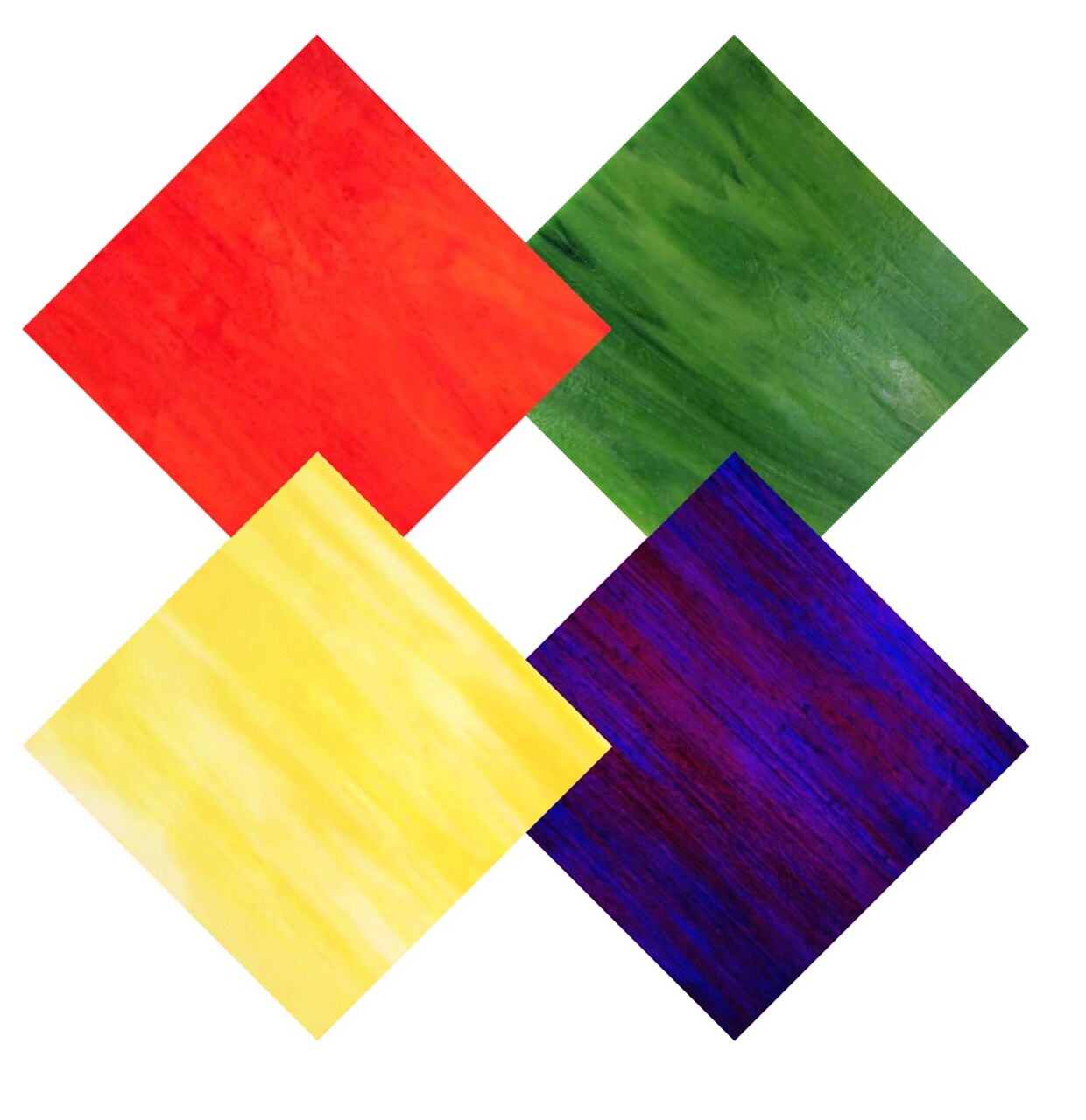 Wissmach 4 Sheet Mixed Color Variety Stained Glass Pack, Orange/Yellow/Green/Purple